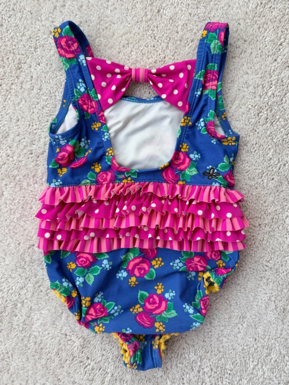 Matilda Jane Blue Floral One-Piece Swimsuit with Pink Ruffles - Picture 4 of 9